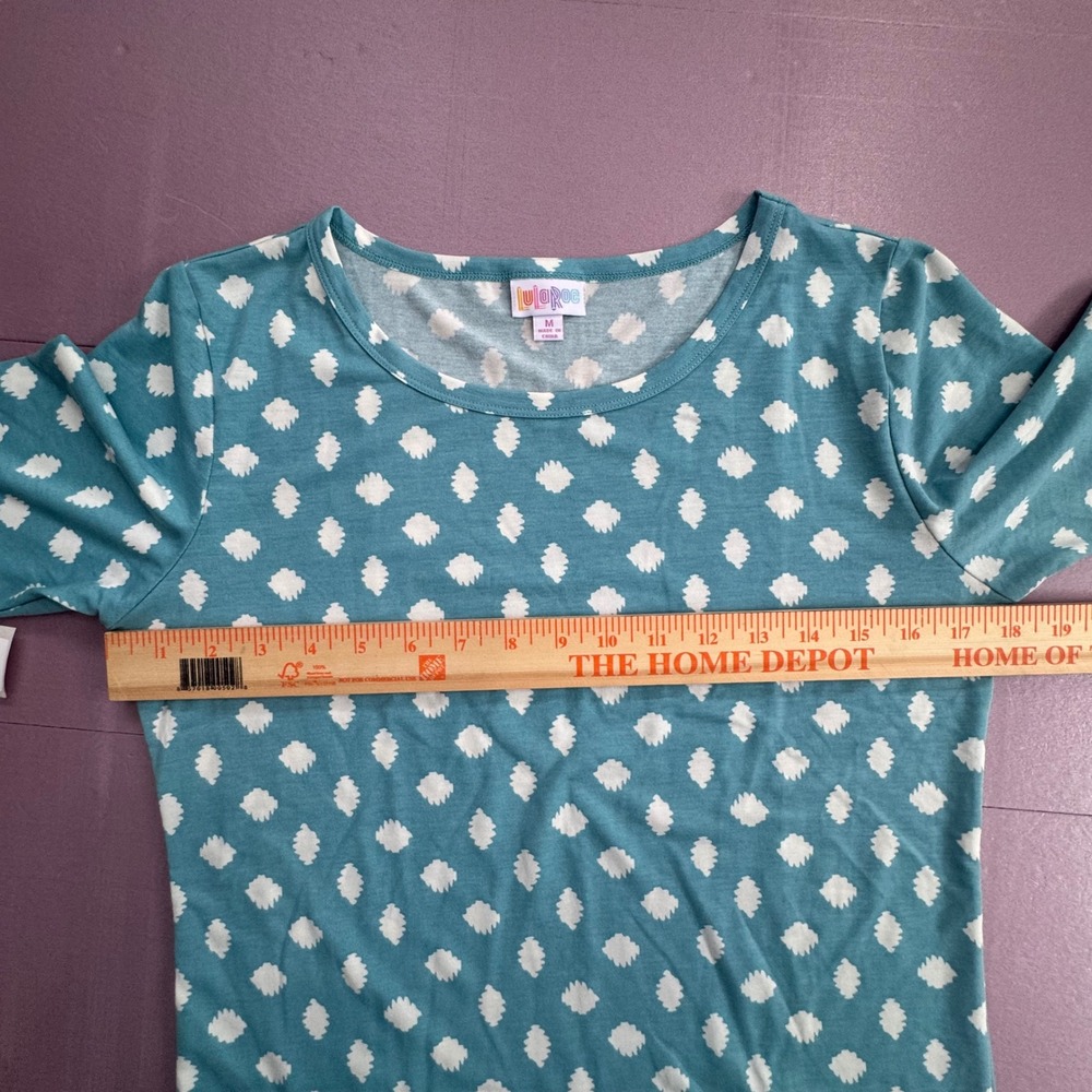 LuLaRoe Gigi Teal White Ditsy Dot Print Tunic Top Shirt Size M - Picture 4 of 10